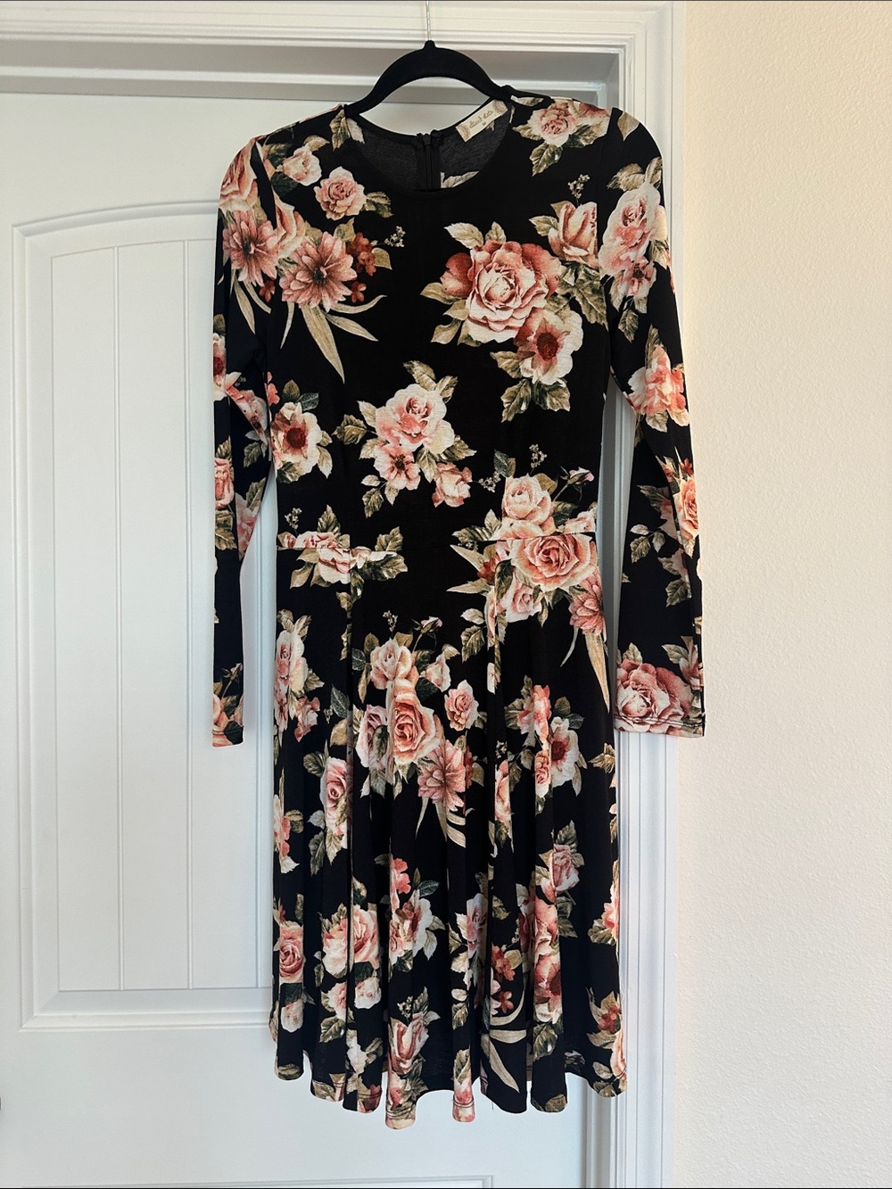 Altar'd State Black Long-Sleeve Floral Fit & Flare Dress